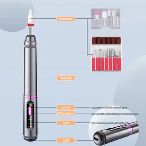 Ponceuse à ongles électrique professionnelle avec embouts de ponçage, stylo de polissage et de retouche pour manucure, élimination des peaux mortes - Product Image 1