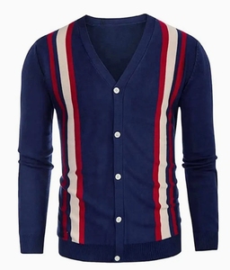 Pull décontracté à manches longues d'automne pour hommes Cardigan Nouveau style européen américain rayé respirant revers tricoté Quantité faible commande - Product Image 4