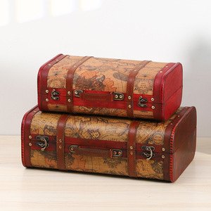 Retro Wooden <b>Map</b> Suitcase Storage Box Home Decor Display Prop - Product Image 4