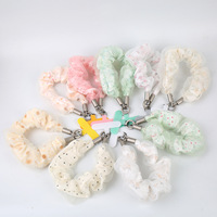 Porte-clés en polyester fait main de style coréen, en maille florale, type scrunchie, avec attache pour cheveux en dentelle pour femme, breloque de sac et cordon de suspension
