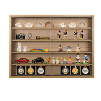 Vitrine murale en bois faite à la main, boîte à ombre multi-niveaux avec panneaux transparents coulissants, cadre de rangement pour collection de jouets, poupées, médailles