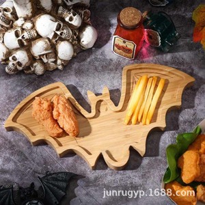 Plateau en bois en forme de chauve-souris pour Halloween, pour collations et bonbons, décoration de fête, plateau de service - Product Image 1