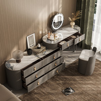 Table de toilette de luxe de style minimaliste italien avec commode intégrée, meuble de chevet et tiroirs de rangement pour chambre à coucher, design d'angle, pour maquillage