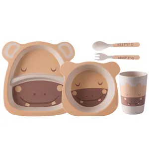 Biodegradable Baby Cute Tableware Bamboo Fiber Dinnerware Kids Sets Custom Lovely Nonstick Cookware Sets