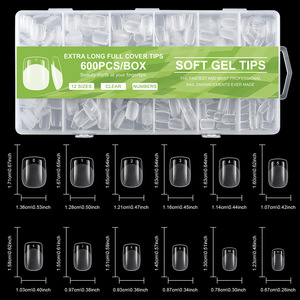 BIN 600 pz/scatola Punte per Unghie in Gel Morbido Opaco a Copertura Totale, Extra Corte, Quadrate, French, a Mandorla, a Coffin, per Estensione Unghie Finte - Product Image 1