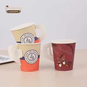 Bebidas calientes Té Logotipo personalizado 8 Oz Taza de papel Pared simple Desechable Café caliente Tazas de papel con asa