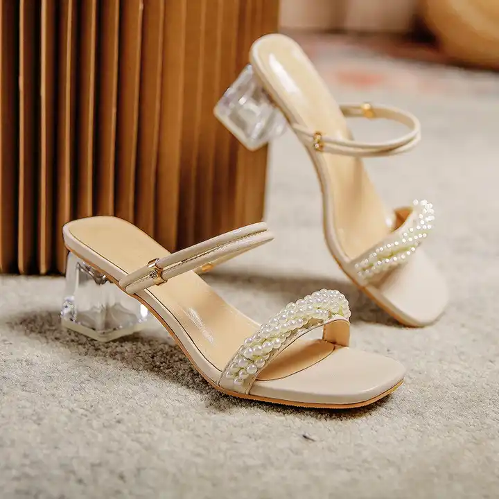 Supply Fairy Style Sandals 2022 Summer New Korean Style Women's High Heel  Slippers Square Toe One-Line Breathable High Heels-