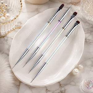 Lot de 4 pinceaux double embout pour nail art, manche transparent Aurora, poils en nylon, pour gel et peinture, outil de manucure - Product Image 1