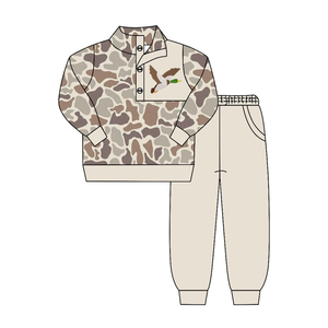 BLP1421 Ensemble de vêtements personnalisés pour petit garçon, imprimé camouflage vert cerf, tenues d'automne, vente en gros de vêtements pour enfants - Product Image 2