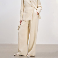 Ensemble 2 pièces en tweed pour femme, style Old Money, veste en tweed à col montant et pantalon large plissé taille haute, ensemble coordonné