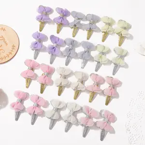 Fábrica Vender Diretamente Crianças Acessórios de Cabelo Handmade Mesh Yarn Bow BB Clip Ouro Prata Glitter Hairpin Meninas Bow Hair Clips