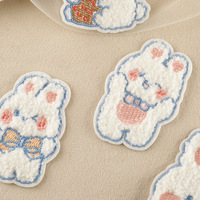 Cartoon Dier Konijn Geborduurd 3d Zelfklevende Patch Chenille Doek Plak Label Voor Diy Handgemaakte Hoed Accessoires Pastel