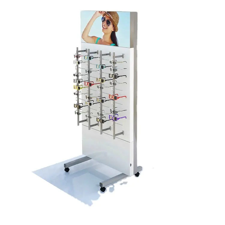 Floor Standing Wood Metal Locking Rod Sun Glasses Stand Display