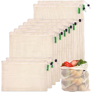 كيس مخصص 25*20 قابل لإعادة الاستخدام من القطن العضوي الشبكي القوي الفاخر والخضراوات شبكة تخزين البقالة قابل للغسل - Product Image 2