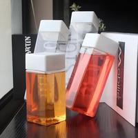 Bouteilles de jus en plastique PET carrées de 350-600 ml avec couvercles carrés, bouteilles de lait carrées jetables, logo personnalisé disponible en stock