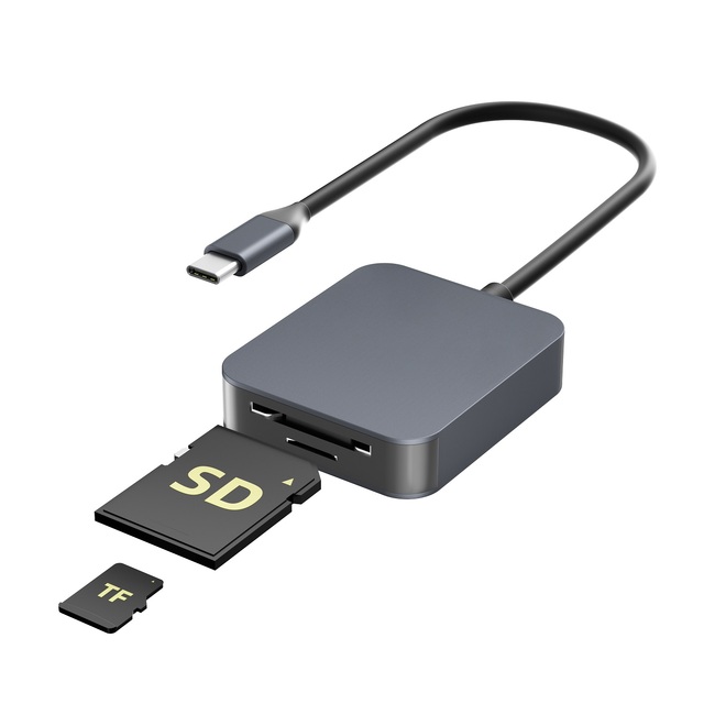 USB-C Aluminum Alloy External 2-in-1 SD TF Card Reader UHS-II 4.0 312MB/s High Speed Dual Slot