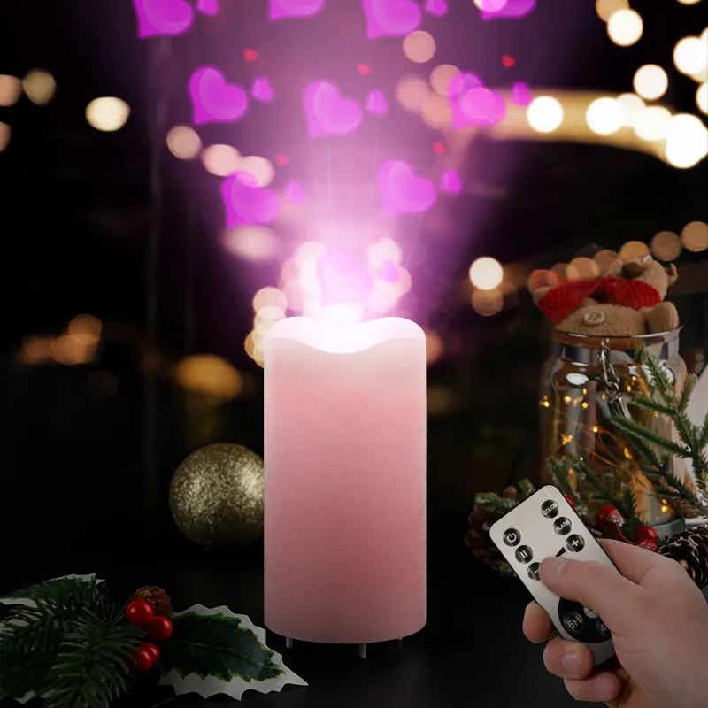 KSWING Flameless Candles Valentine Romantic Pink Heart Projector Lights Night Light, LED Candle Home Decorations