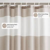 Tirai Mandi Poliester Tahan Air Bergaris Putih Beige Horizontal Dekorasi Kamar Mandi Minimalis Modern