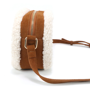Winter Faux Suede Shearling Trim Camera Crossbody Bag Women's Fashion Outdoor <b>Handbag</b> - Product Image 5