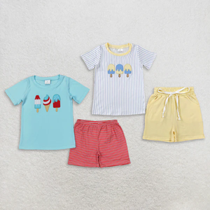 ชุดเสื้อแขนสั้นปักลายพร้อมกางเกงขาสั้นสำหรับเด็กผู้ชาย พร้อมส่ง - Product Image 1