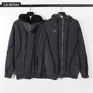 Thug Club Vibe Chaqueta de marca de moda para hombre 100% algodón Moda lavado Wax-Dye Zip-Up Shark Mask Hoodie - Oversized Streetwear - Product Image 1