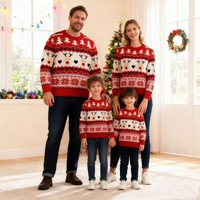 Nouveau pull de Noël assorti pour la famille, personnalisé OEM, en jacquard tricoté, motif dessin animé, pour adultes, enfants et tenues parent-enfant