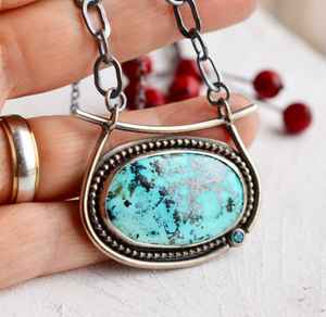 Chrysocolla moda 925 plata esterlina sólida piedra preciosa colgante declaración joyería para ODM OEM proveedor mayorista - Product Image 1