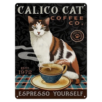 Affiche métallique décorative Cat Coffee Signs 30*40 cm, plaque en métal imprimée UV pour décoration murale de magasin et de maison