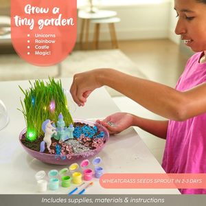 Bryte Kids Eenhoorn Kruidengras Kit Met Lichte Bloempot Kristal Rock & Sprookjesachtige Tuinverlichting Kunstambachten Voor Kinderkamer Ontwerp