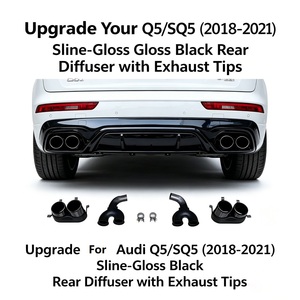 Diffuseur de pare-chocs arrière noir brillant avec embouts d'échappement quadruples pour Audi Q5 SQ5 B9 FY 2018-2021 - Product Image 5