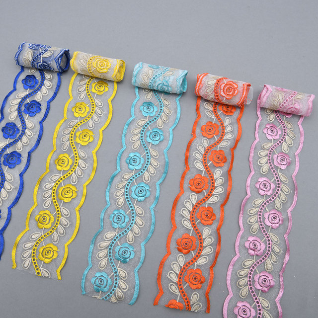 Wholesale Factory Embroidered Tulle Edged Organza Lace Trims in Various Colors for Wedding