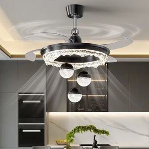 <b>LED</b> <b>Ceiling</b> Fan Lamp Full Spectrum <b>Light</b> <b>Crystal</b> Chandelier Nordic Style Living Room Dining Room Villa Bedroom Integrated Fan - Product Image 1