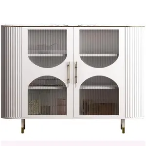 高品质后现代餐厅实木白色木质储物展示柜，带玻璃门