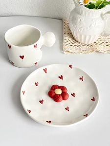 Ensemble tasse et soucoupe en grès de haute qualité pour café, cadeau Saint-Valentin, capacité 250 ml, mugs en céramique portables à motifs variés - Product Image 5