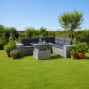 Ensemble de canapés de jardin en rotin gris avec structure en acier et verre trempé, mobilier d'extérieur pour jardin, design contemporain, 6 places - Product Image 2