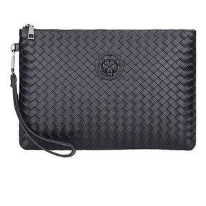 <b>Woven</b> <b>Leather</b> Clutch <b>Bag</b> Men's Wallet Soft Handbag Large Capacity Business Underarm <b>Bag</b> for Men - Product Image 2