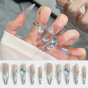 10 <span class=keywords><strong>Uñas</strong></span> <span class=keywords><strong>Postizas</strong></span> <span class=keywords><strong>de</strong></span> Sirena con Degradado 3D, Flores Blancas y Diamantes <span class=keywords><strong>de</strong></span> Imitación, <span class=keywords><strong>Uñas</strong></span> <span class=keywords><strong>Postizas</strong></span> Largas en Forma <span class=keywords><strong>de</strong></span> Almendra, <span class=keywords><strong>Uñas</strong></span> <span class=keywords><strong>Postizas</strong></span> con Brillo Plateado y Efecto Ojo <span class=keywords><strong>de</strong></span> Gato - Product Image 1