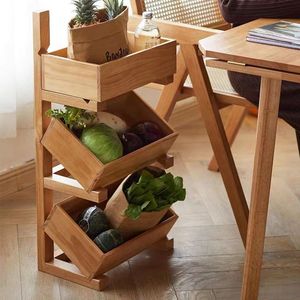 Solid Wood Multi Layer <b>Storage</b> <b>Rack</b> Rectangle Standing Type <b>Kitchen</b> Food Container Neatening <b>Storage</b> - Product Image 5