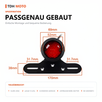 Feu arrière rond pour moto, homologué E8, avec éclairage de plaque d'immatriculation LED, 14 LED, 12V, étanche IP65, support en aluminium universel