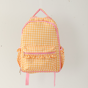 Sac à dos en polyester à carreaux pour filles, avec volants décoratifs, poche avant zippée, poches latérales et bretelles réglables pour l'école et les voyages - Product Image 6