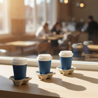 Plateau jetable pour café, lait, thé à emporter, porte-gobelet individuel en pulpe