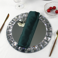 Assiettes de présentation décoratives en verre miroir de 13 pouces, ornées de perles et de bijoux en diamant argenté et doré, pour mariages, événements et fêtes