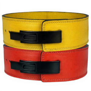 Cinturón de Levantamiento de Pesas Transpirable de Cuero Vacuno Amarillo y Rojo de 4 Pulgadas con Hebilla de Placa de Acero para Soporte en Entrenamiento de Fuerza - Product Image 1