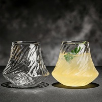 Verre à whisky soufflé à la main style nordique avec plateau rond en bois, motif glacier du Mont Fuji – Idéal pour cocktails et café