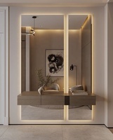 Meuble d'entrée moderne avec miroir rétroéclairé LED, console de rangement pour entrée de maison, table de toilette avec miroir, armoire en bois