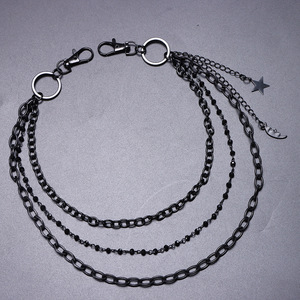 Black Multi Layered Pants <b>Chain</b> With Star And Moon Pendant For Casual Hip Hop Style Zinc Alloy Waist <b>Chain</b> - Product Image 3