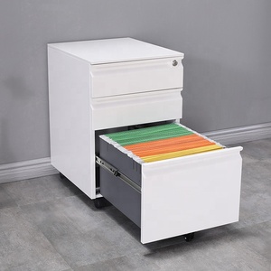 Fully Assembled 3 Drawer Mobile Commercial <b>File</b> Cabinet Modern Metal <b>A4</b> Key Lock Wheels Home Office Living Room Pedestal Cabinet - Product Image 6