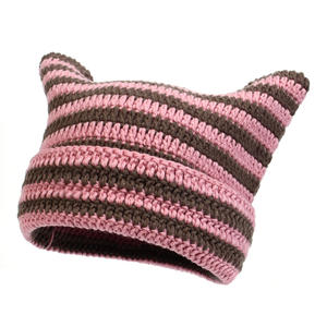 Imp rayé bonnet en tricot grande circonférence de la tête bonnet en <span class=keywords><strong>laine</strong></span> enfants mignon oreilles de chat pointu sur la tête bonnet de protection des oreilles - Product Image 5