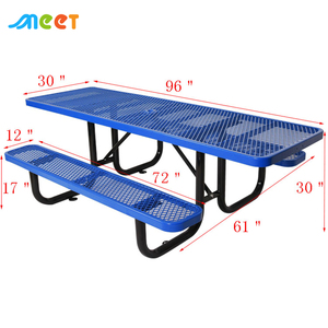 Mesa de Picnic Comercial de Acero Azul para Exteriores con Banco, Mesa de Comedor de <span class=keywords><strong>Metal</strong></span> para Restaurante, Mesa de Café para Jardín o Patio - Product Image 2