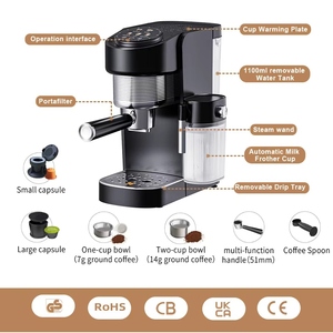 Machine à café expresso semi-automatique avec écran LCD, 1400W, 1,1L, machine à café à capsules, cafetière - Product Image 4